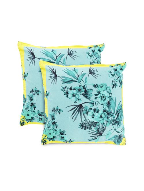 floral printed 100% cotton decorative 1 piece pillow/cushion cover yellow color (16x16) inches - 18030126 - Standard Image - 0