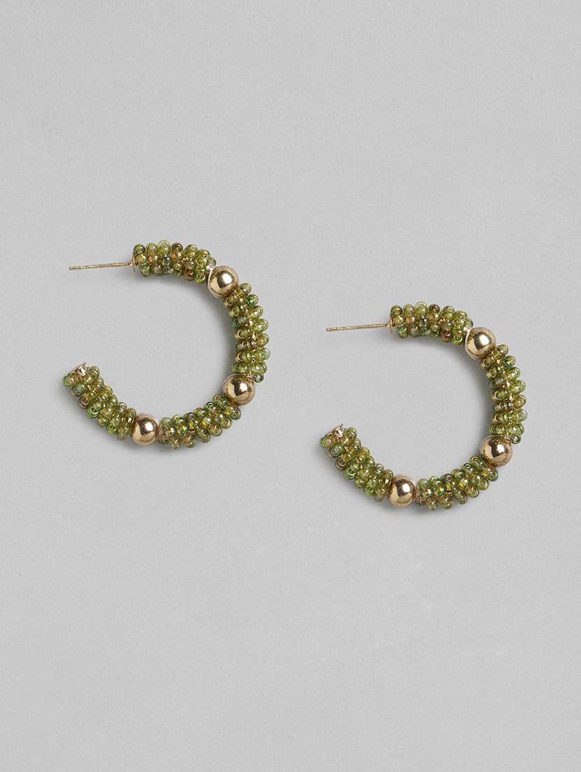 green & gold-toned crescent shaped half hoop earring
