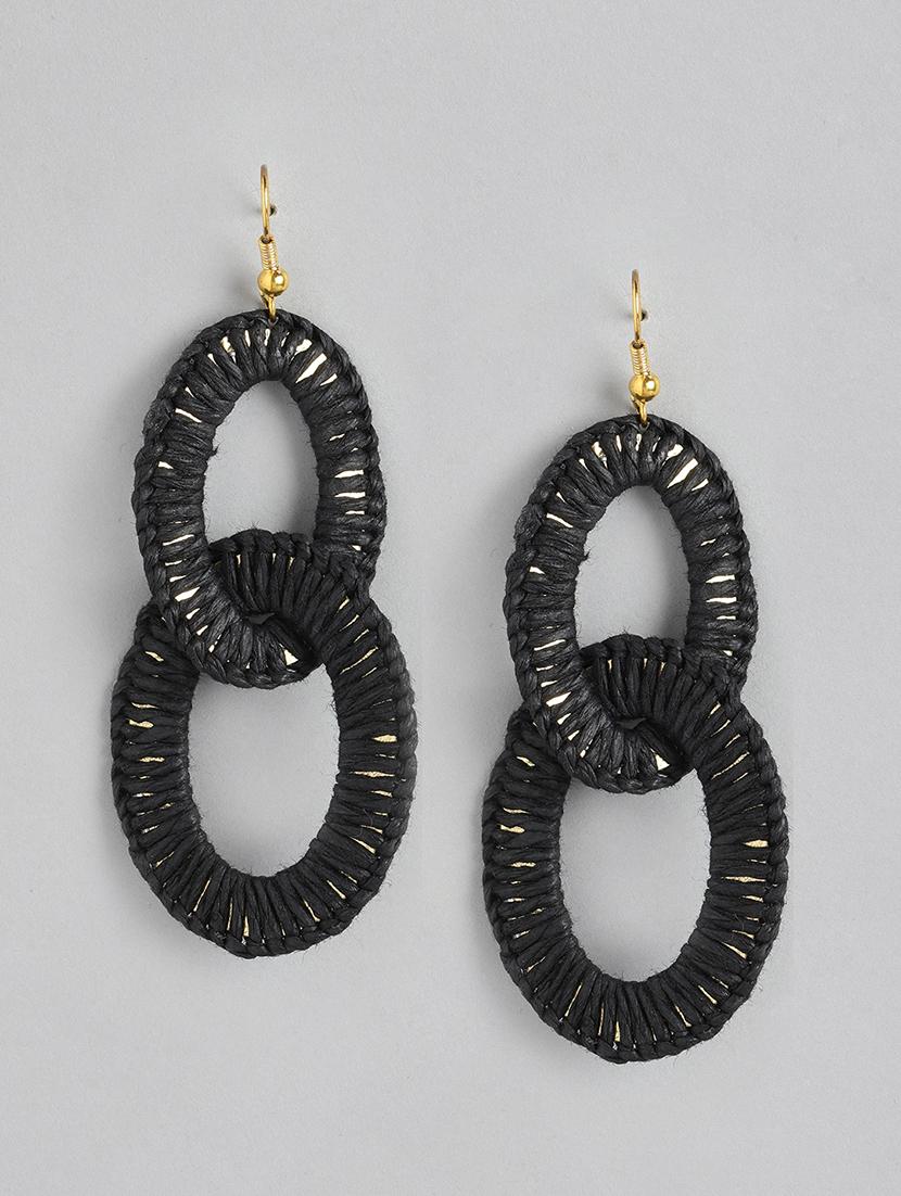 black & gold-toned oval drop earrings - 18030195 -  Zoom Image - 0