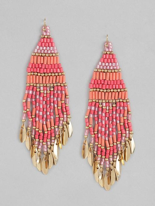 coral & gold-toned contemporary drop earrings - 18030200 -  Standard Image - 0