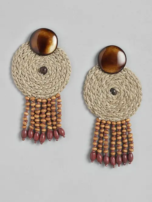 brown & beige circular drop earrings - 18030202 - Standard Image - 0