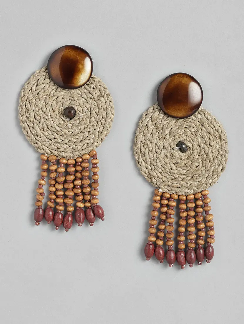 brown & beige circular drop earrings - 18030202 - Zoom Image - 0