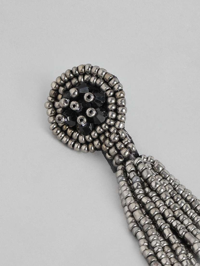 silver-toned & black teardrop shaped drop earrings - 18030212 -  Standard Image - 1