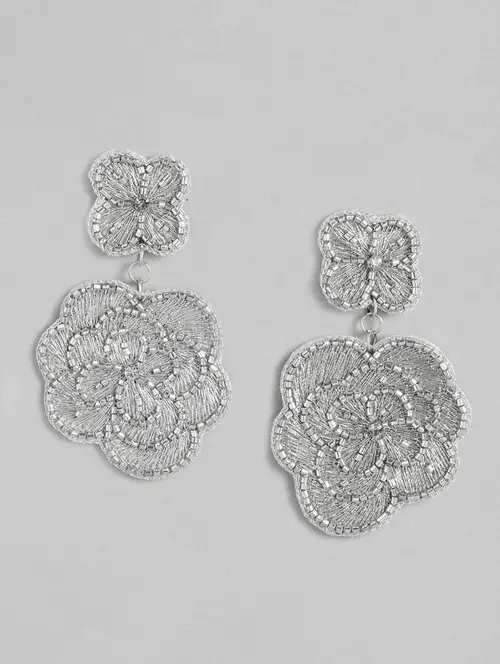 silver-toned floral drop earrings - 18030244 - Standard Image - 0