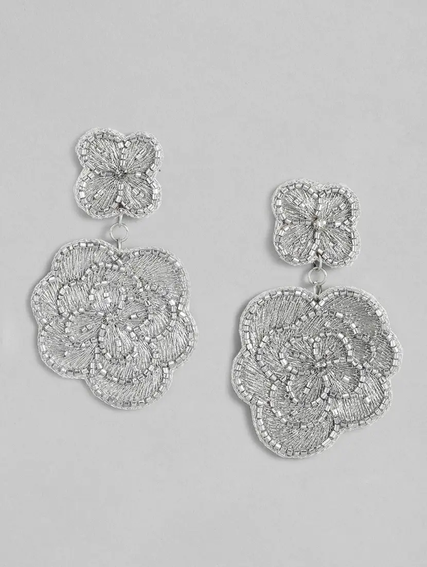 silver-toned floral drop earrings - 18030244 - Zoom Image - 0