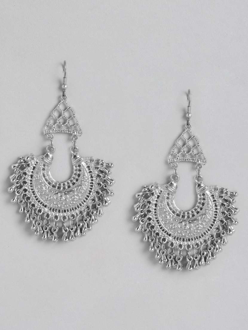 silver-toned contemporary drop earrings
