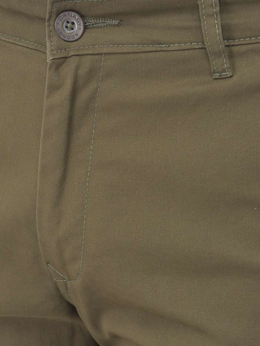 olive green solid flat front casual trouser - 18030353 -  Standard Image - 4