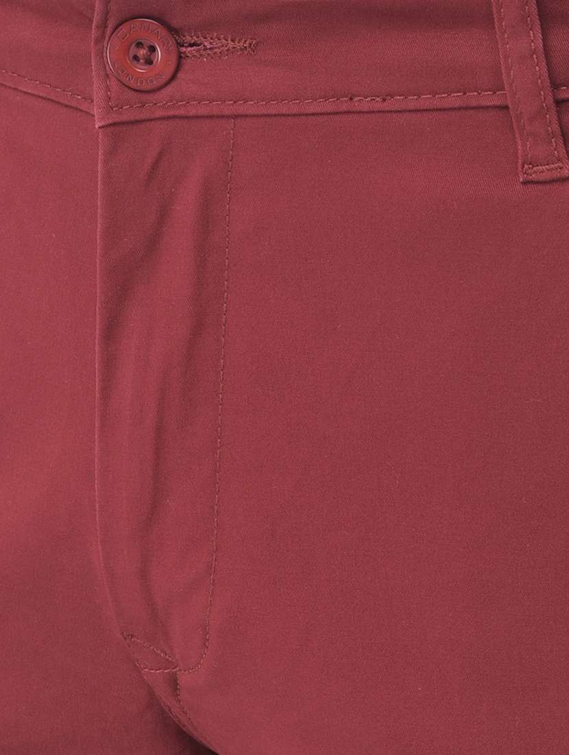 maroon solid flat front casual trouser - 18030355 -  Standard Image - 4