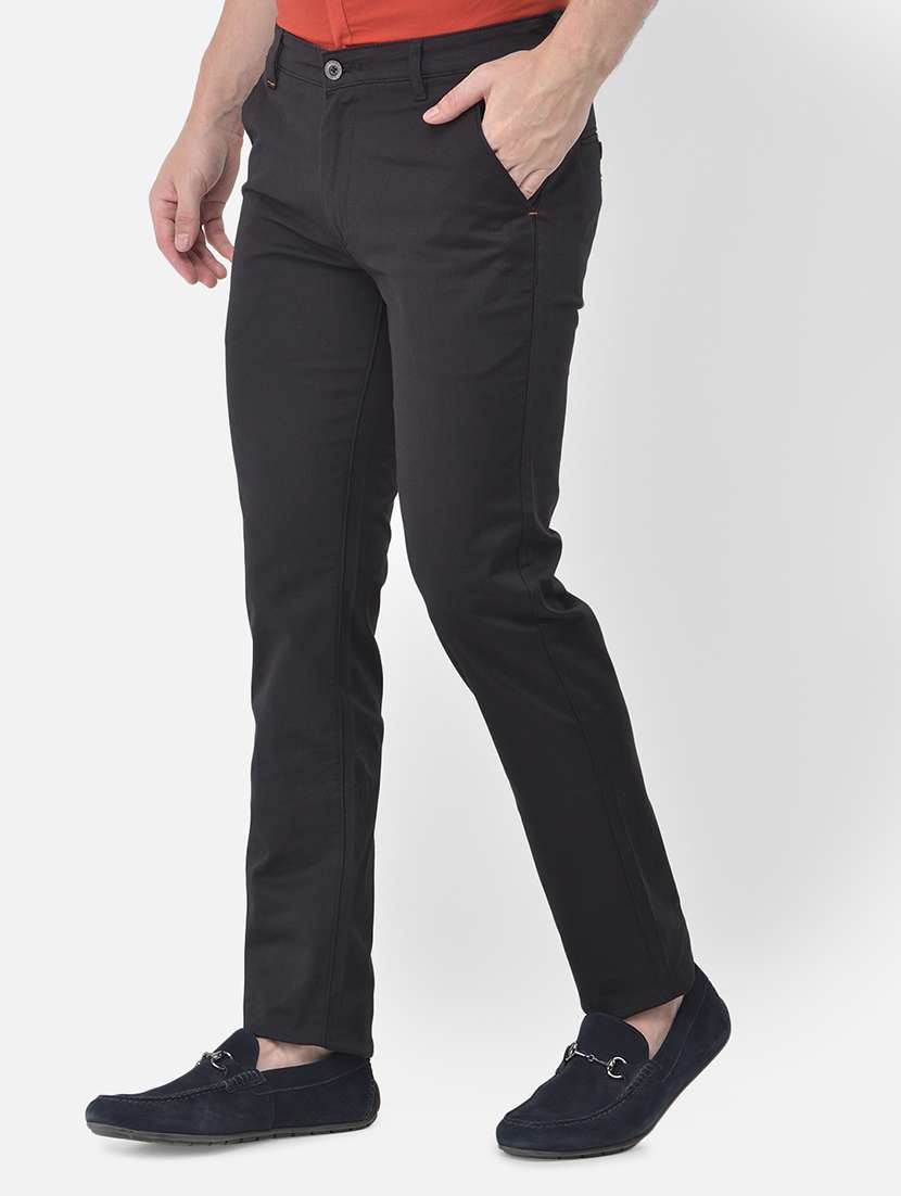 black solid flat front casual trouser - 18030359 -  Standard Image - 1