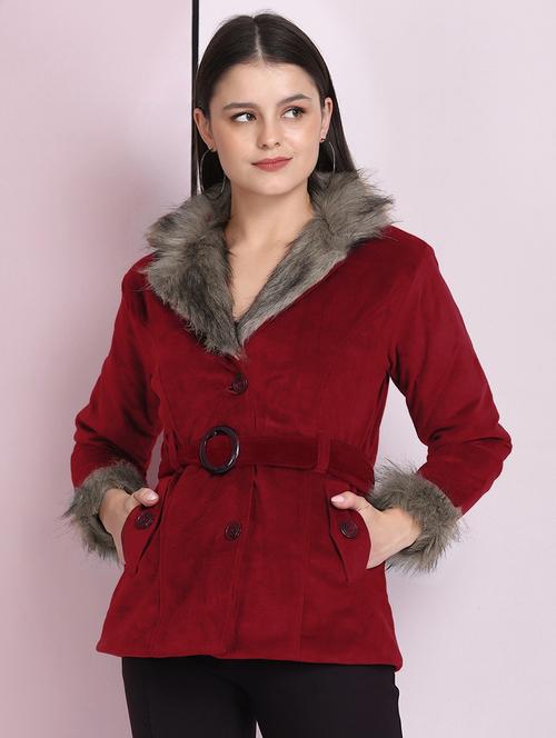 shirt collar solid fur jacket - 18030416 - Standard Image - 0