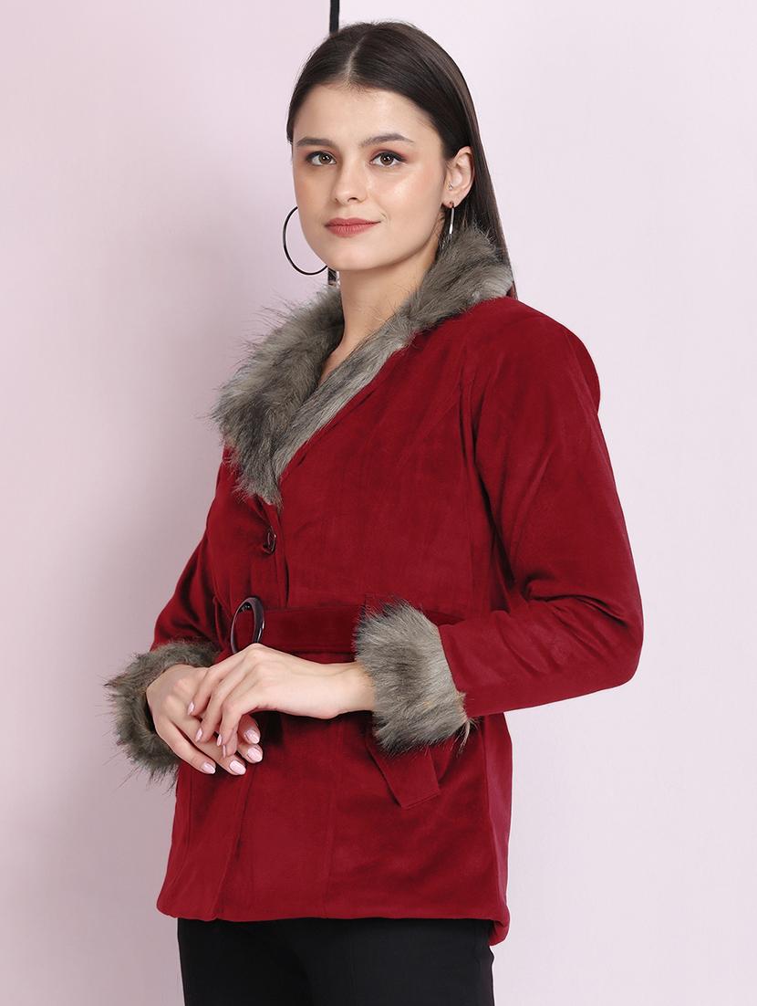 shirt collar solid fur jacket - 18030416 - Standard Image - 1