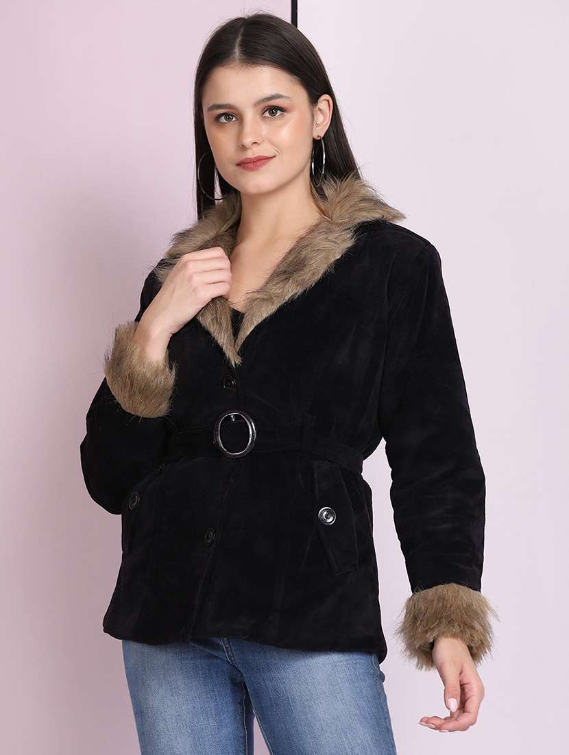 shirt collar solid fur jacket