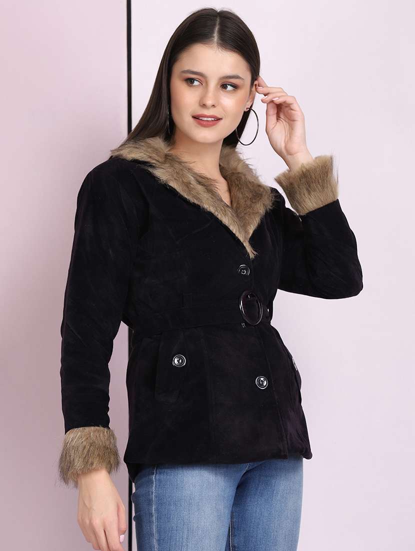 shirt collar solid fur jacket - 18030417 -  Standard Image - 1