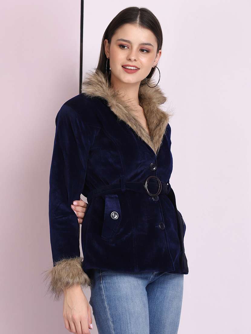 shirt collar solid fur jacket - 18030418 -  Standard Image - 1