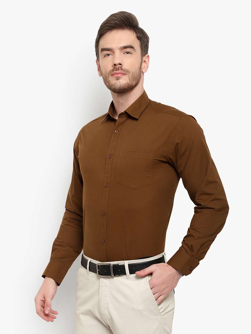 brown solid formal shirt - 18030715 - Standard Image - 1