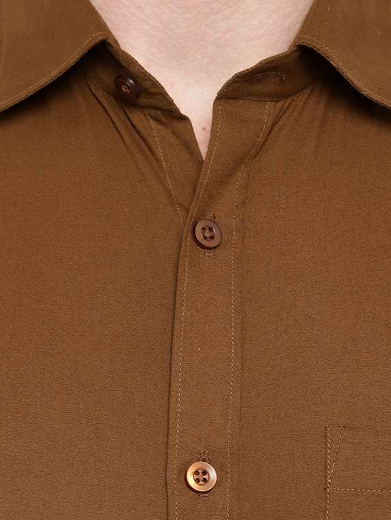 brown solid formal shirt - 18030715 - Standard Image - 4