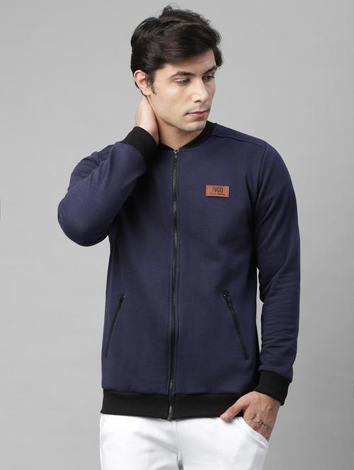 men navy blue solid casual jacket - 18030780 -  Standard Image - 0