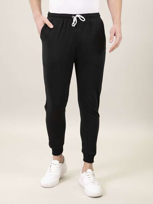 men black solid mid rise joggers - 18030785 -  Standard Image - 0