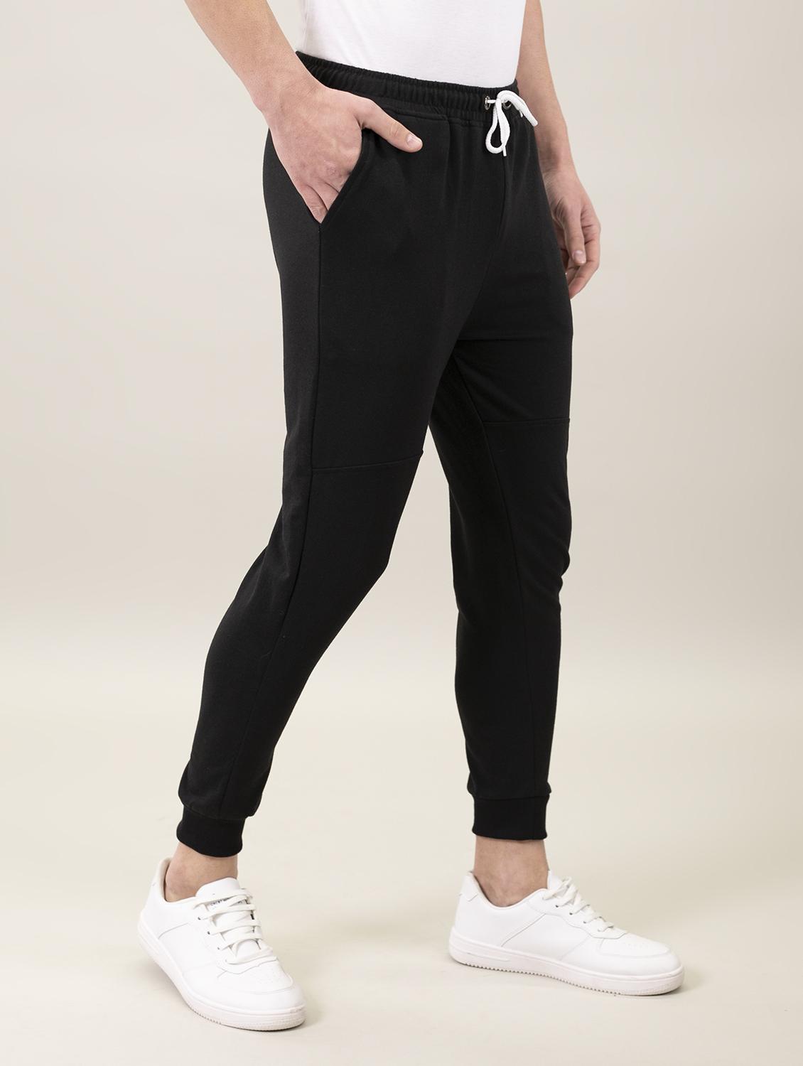 men black solid mid rise joggers - 18030785 - Standard Image - 1