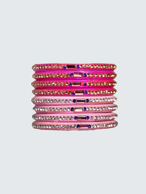handmade glass pink and pitch bangles set of 8 - 18031723 - Standard Image - 0