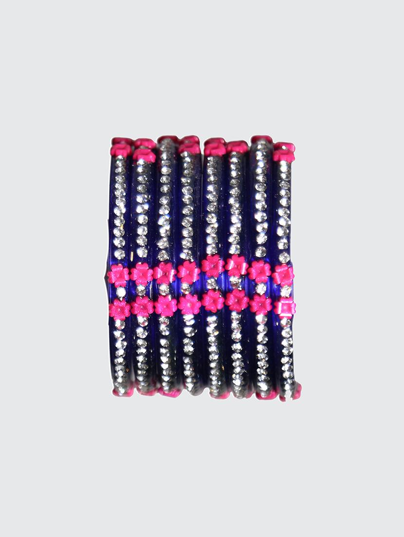 handmade blue glass flower bangles set of 8 - 18031725 - Standard Image - 4