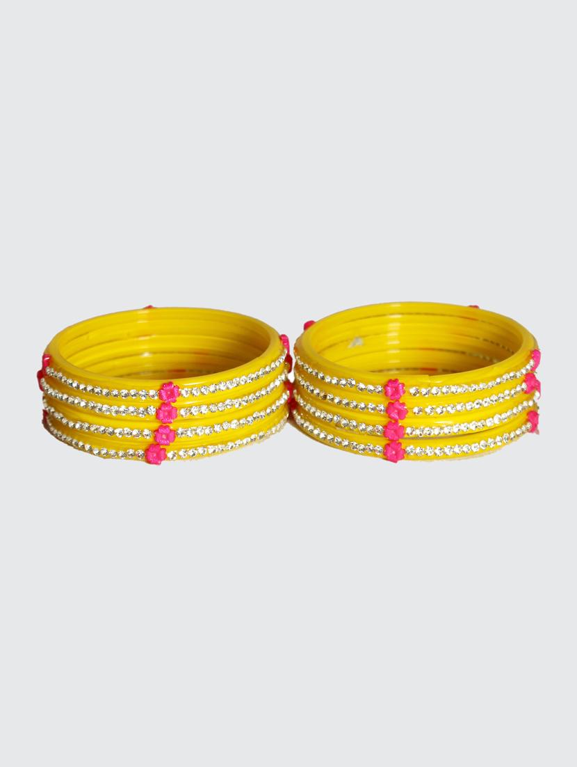 handmade yellow glass flower bangles set of 8 - 18031726 - Standard Image - 1