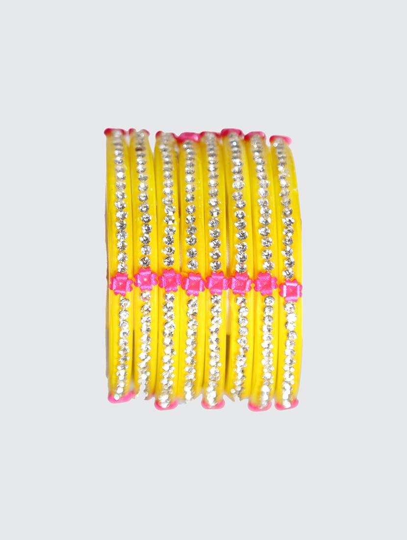 handmade yellow glass flower bangles set of 8 - 18031726 - Standard Image - 4