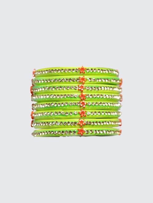 handmade green glass flower bangles set of 8 - 18031727 - Standard Image - 0