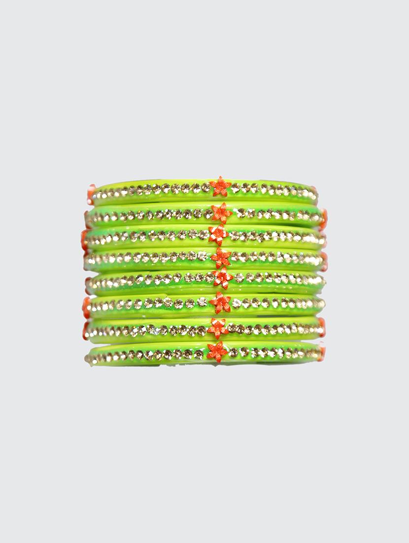 handmade green glass flower bangles set of 8 - 18031727 - Zoom Image - 0