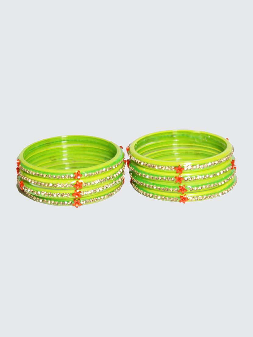 handmade green glass flower bangles set of 8 - 18031727 - Standard Image - 1
