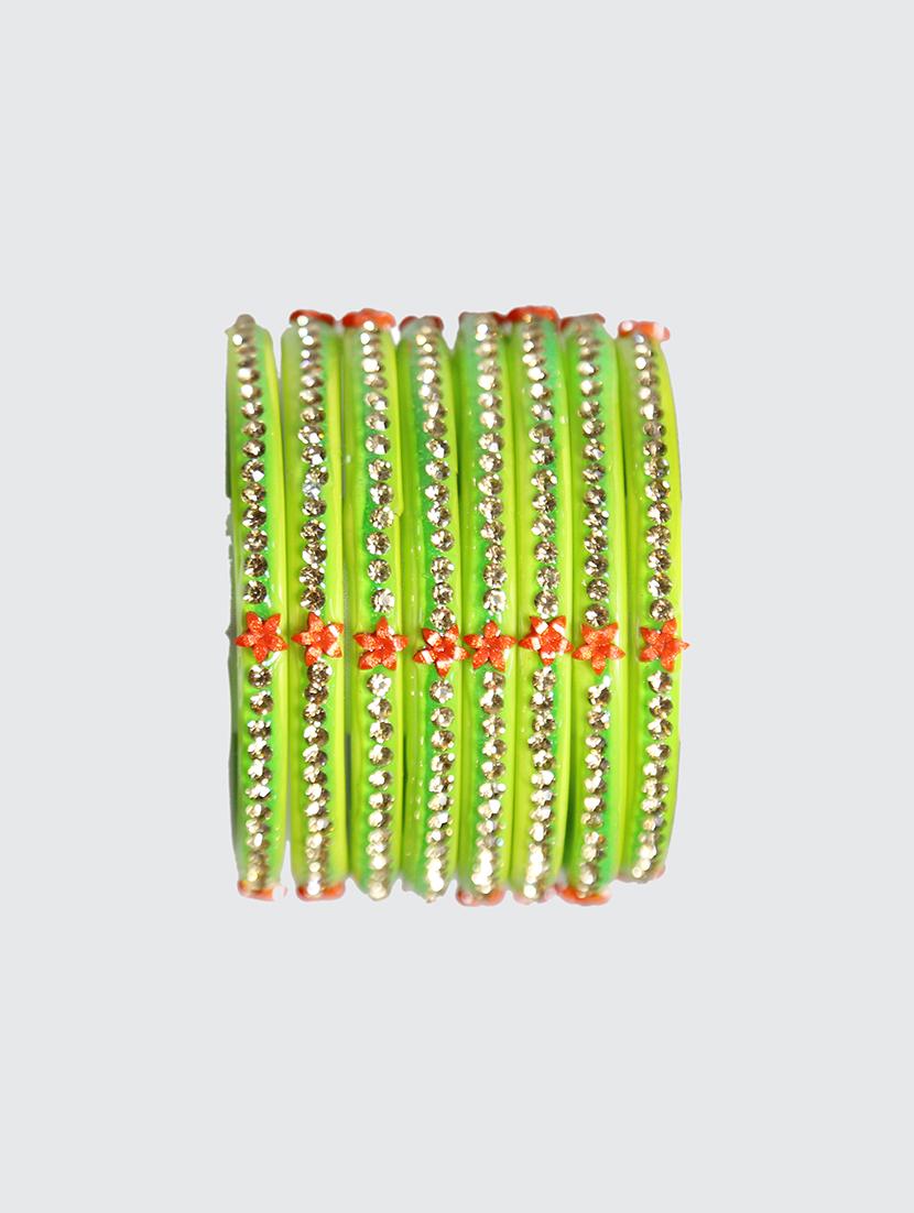 handmade green glass flower bangles set of 8 - 18031727 - Standard Image - 4