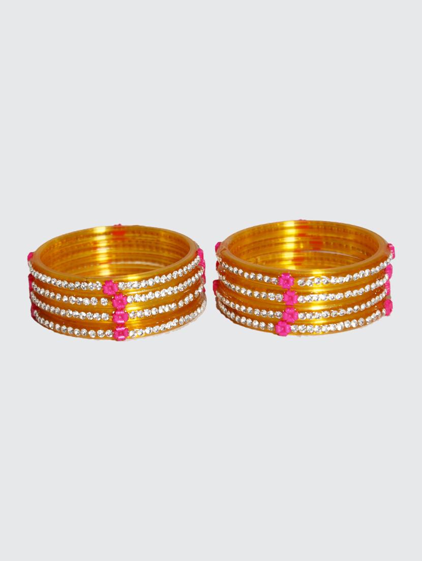 handmade golden glass flower bangles set of 8 - 18031728 - Standard Image - 1