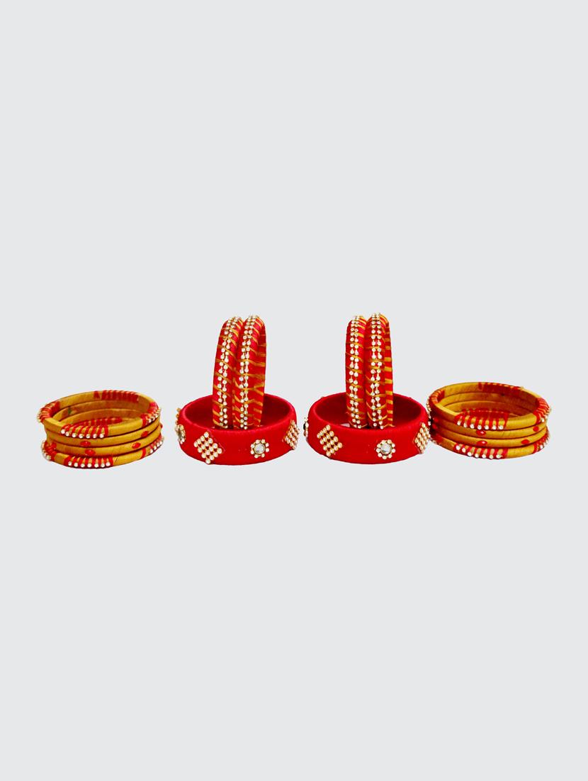 handmade silk thread red and golden bangles set of 14 - 18031737 - Standard Image - 4
