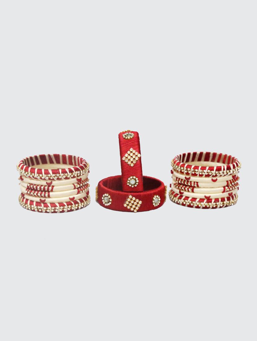 handmade silk thread maroon and off white bangles set of 14 - 18031739 - Standard Image - 4