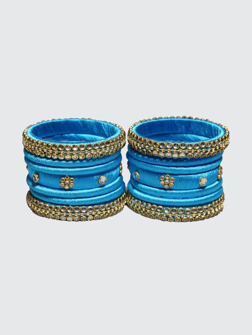 handmade silk thread sky blue bangles set of 14 - 18031742 - Standard Image - 1