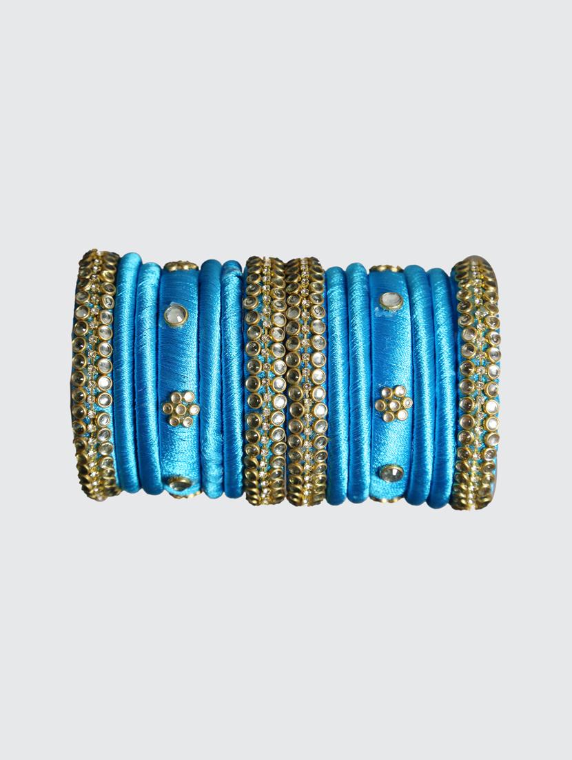 handmade silk thread sky blue bangles set of 14 - 18031742 - Standard Image - 4