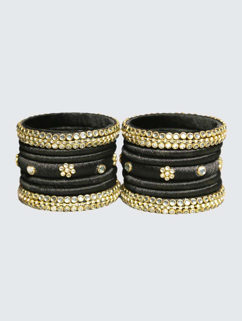 handmade silk thread black bangles set of 14 - 18031743 - Standard Image - 1