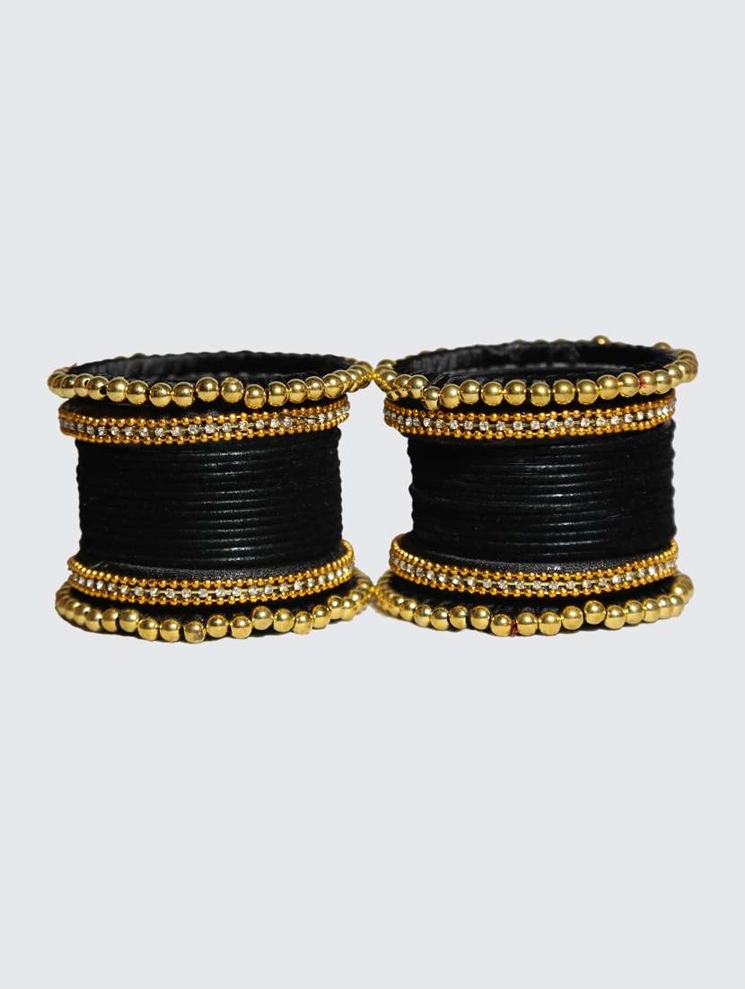 handmade silk thread black bangles set of 32 - 18031750 -  Standard Image - 1
