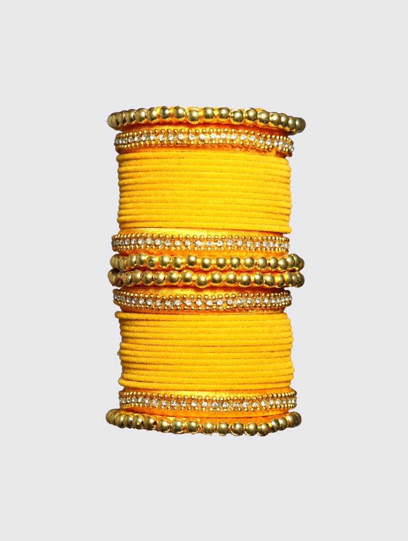 handmade silk thread yellow bangles set of 32 - 18031753 -  Zoom Image - 0