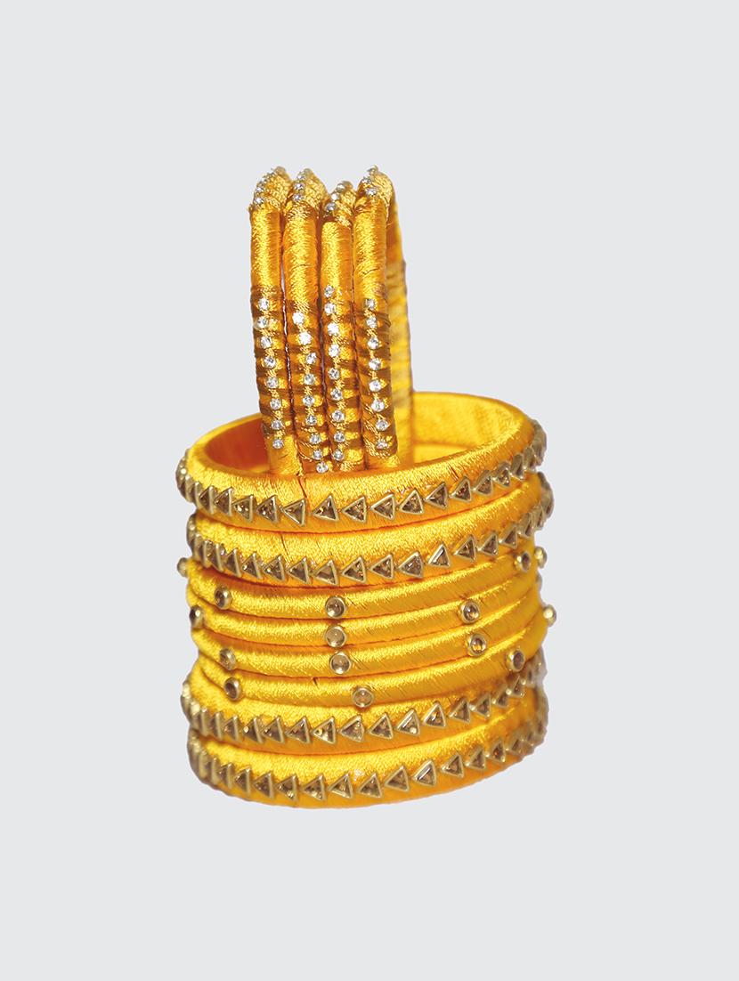 handmade silk thread yellow bangles set of 12 - 18031758 - Standard Image - 4