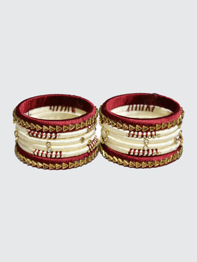 handmade silk thread maroon and off white bangles set of 12 - 18031759 -  Standard Image - 1