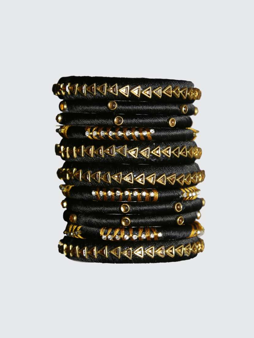 handmade silk thread black bangles set of 12 - 18031763 - Zoom Image - 0