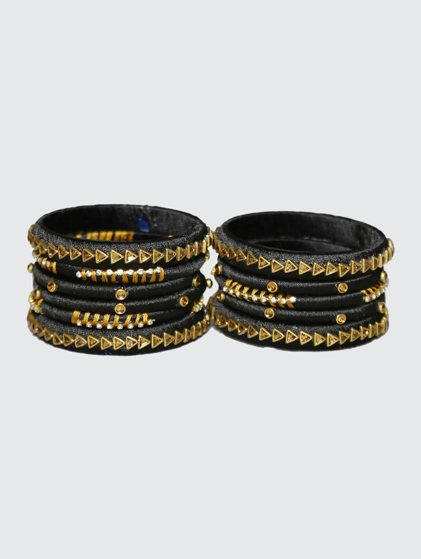 handmade silk thread black bangles set of 12 - 18031763 -  Standard Image - 1