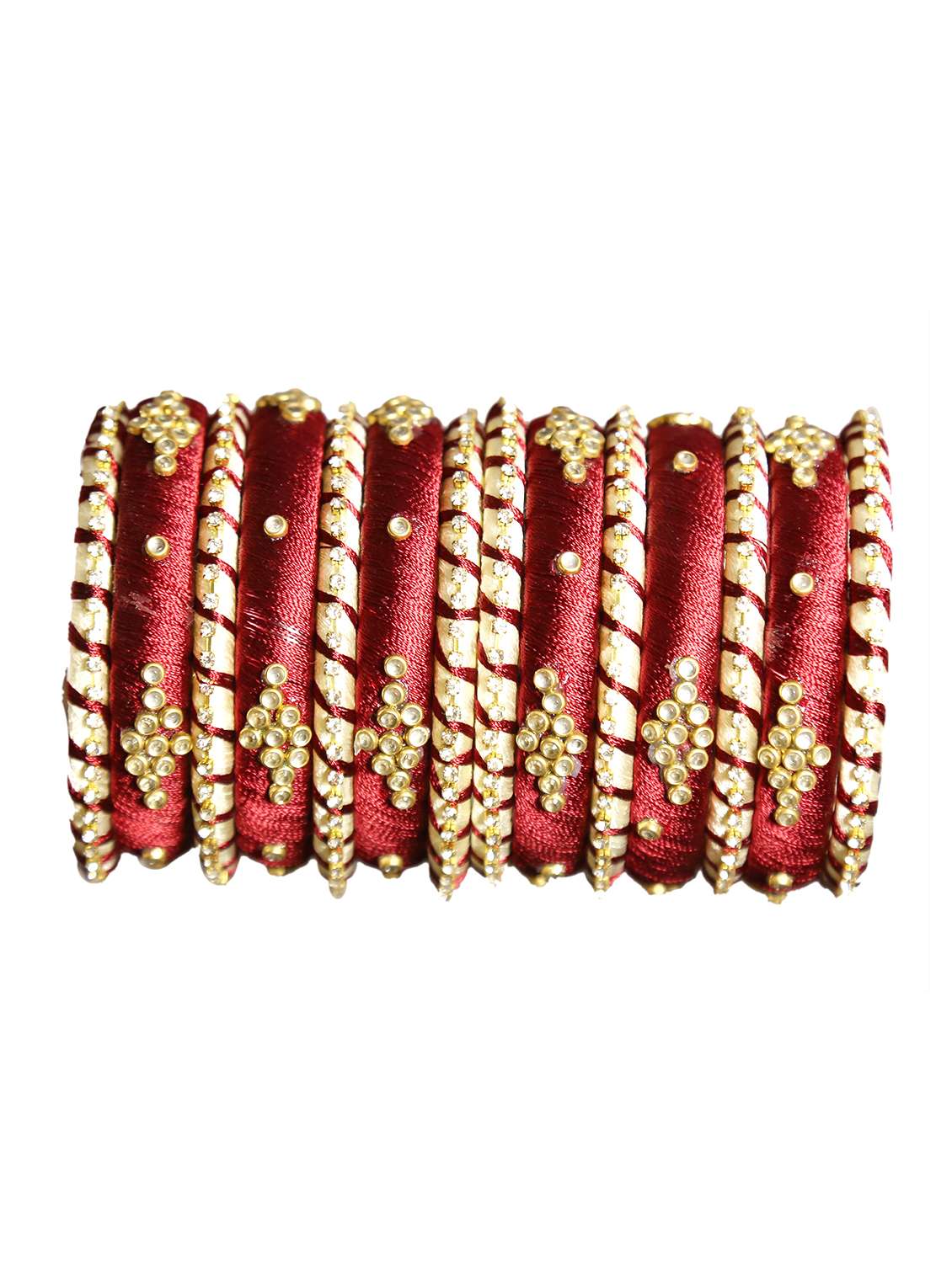 handmade silk thread maroon bangles set of 14 - 18031769 - Standard Image - 1