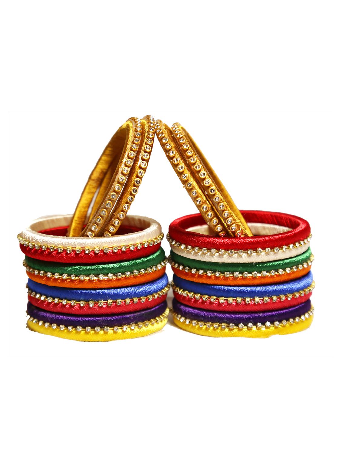 handmade silk thread multicolor bangles set of 12 - 18031771 -  Standard Image - 1