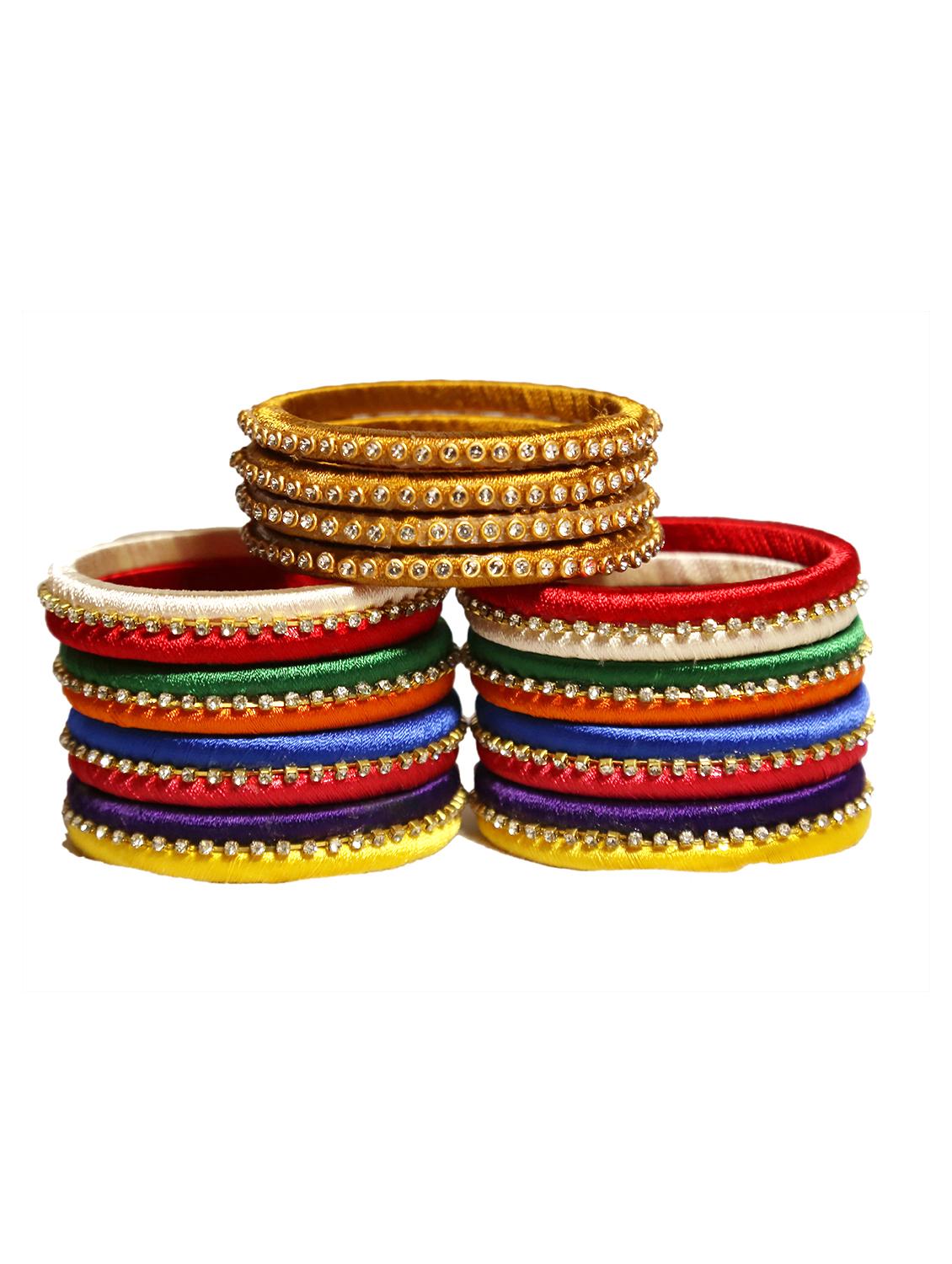 handmade silk thread multicolor bangles set of 12 - 18031771 - Standard Image - 4