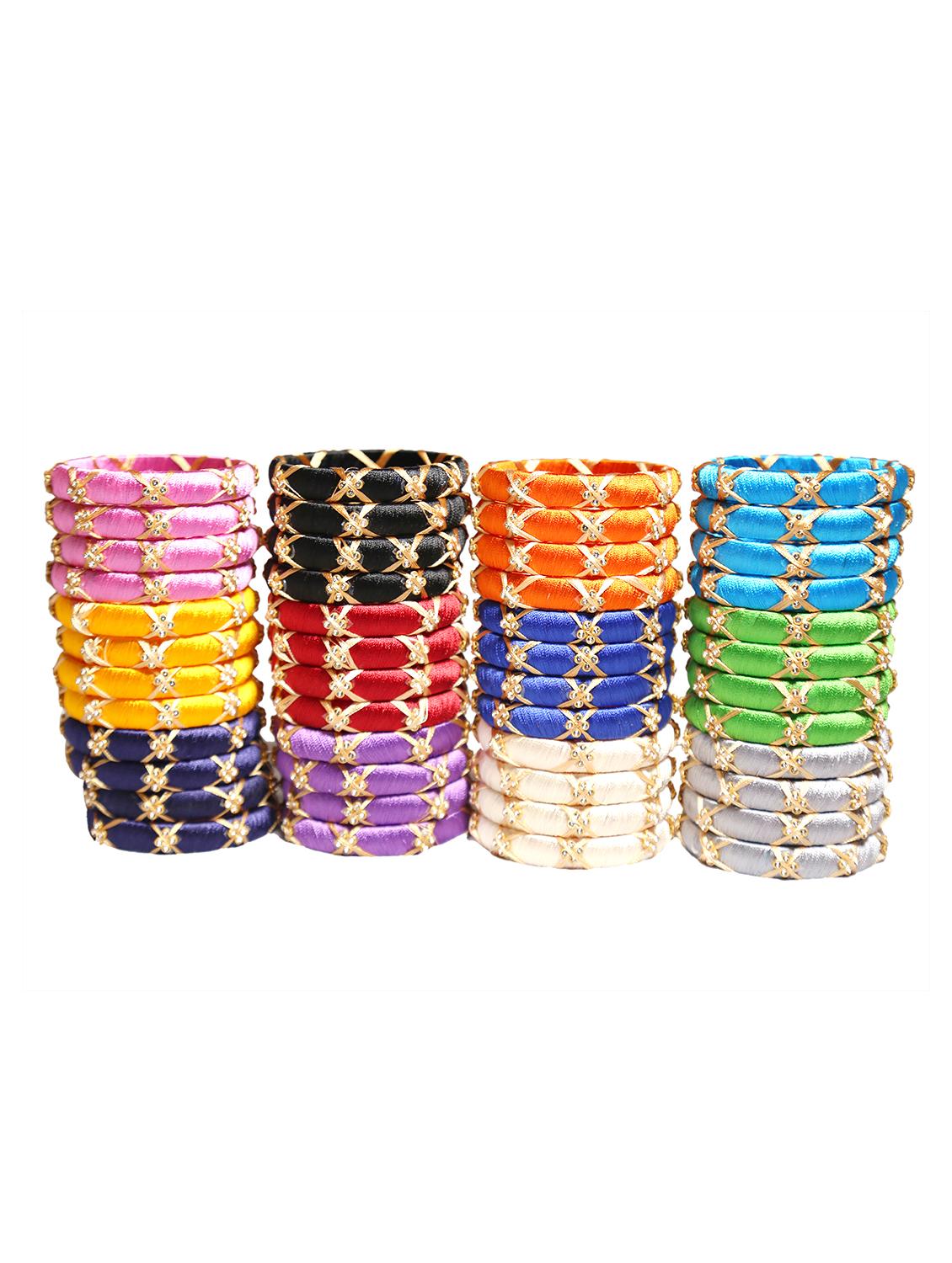 handmade silk thread multicolor bangles cross set of 48 - 18031772 - Standard Image - 4