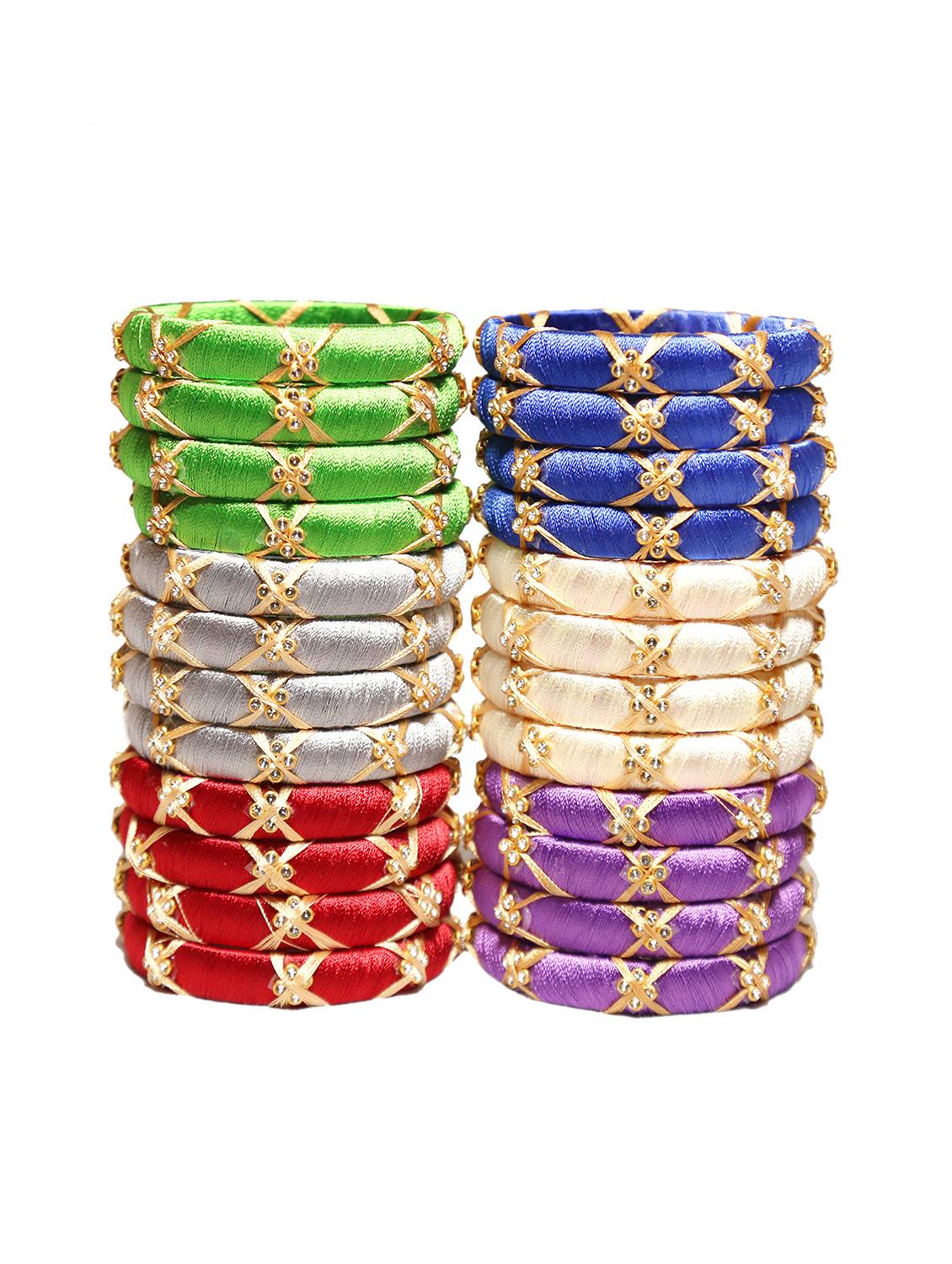 handmade silk thread multicolor bangles cross set of 24 - 18031774 - Zoom Image - 0