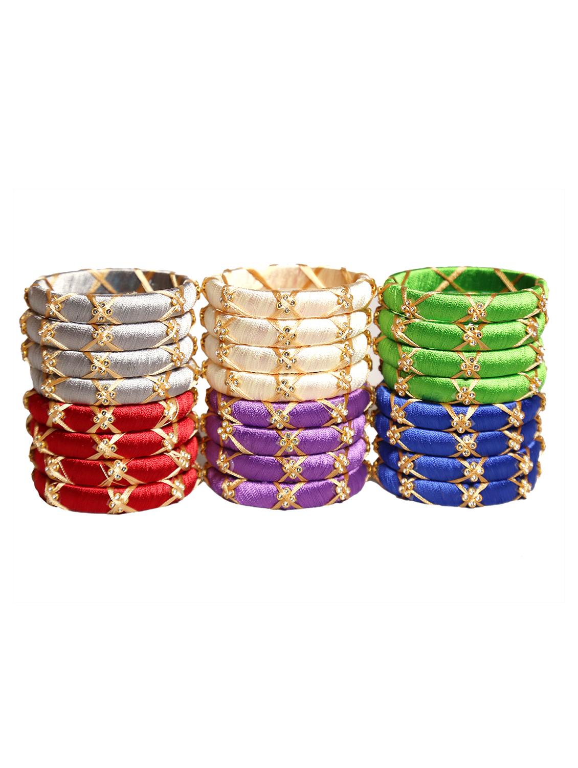 handmade silk thread multicolor bangles cross set of 24 - 18031774 -  Standard Image - 1