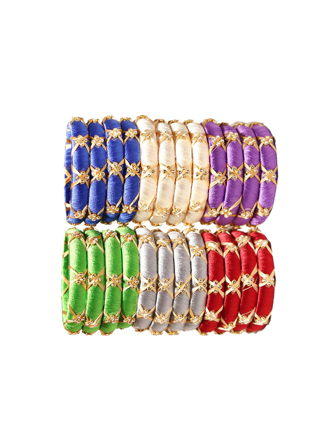 handmade silk thread multicolor bangles cross set of 24 - 18031774 - Standard Image - 4